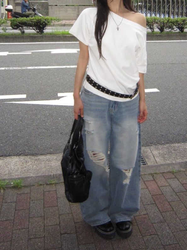 Formyu Damage Denim Washing Wide Pants