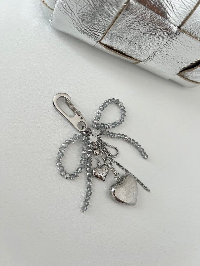 Gra Chic Hip Gray Ribbon Stainless Steel Big Heart Kitchen Chain Keyring Keyring