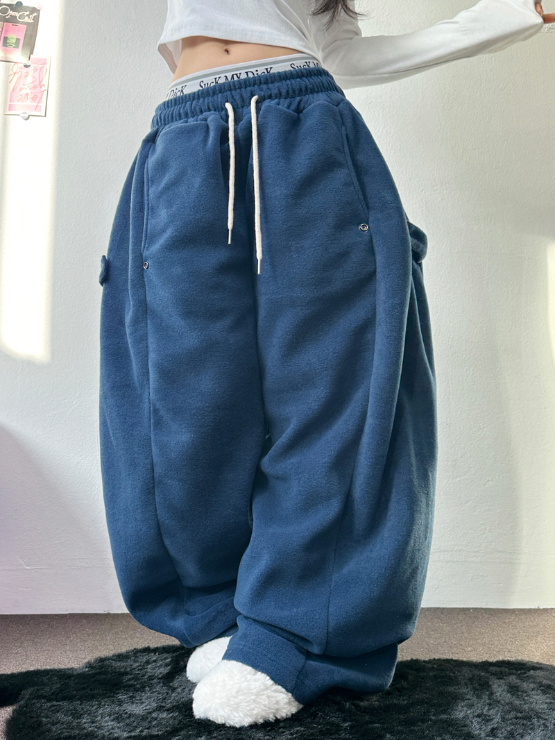BOTH-SIDES FLEECE SNAP LONG PANTS 🧸🩵🤍6COLOR