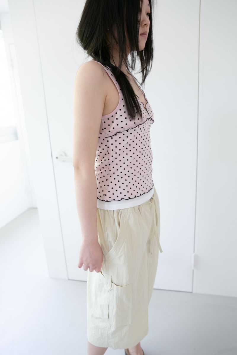dot sheer frill sleeveless top(4colors)