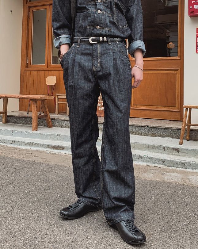 Friendly Pintuck Trucker Denim Jacket Pants Set