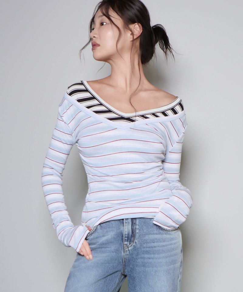 Slim V-neck Stripe Tee