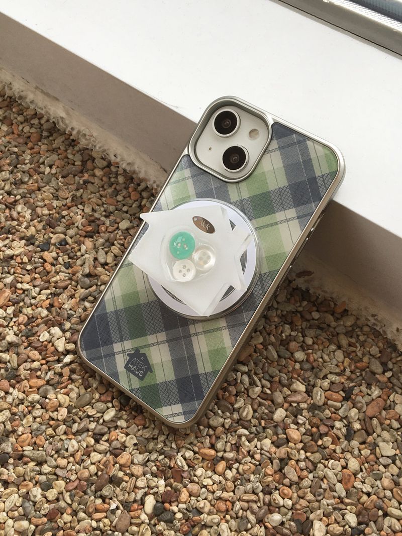 Fog Check Magsafe Silver Glass Bumper Case(Green)