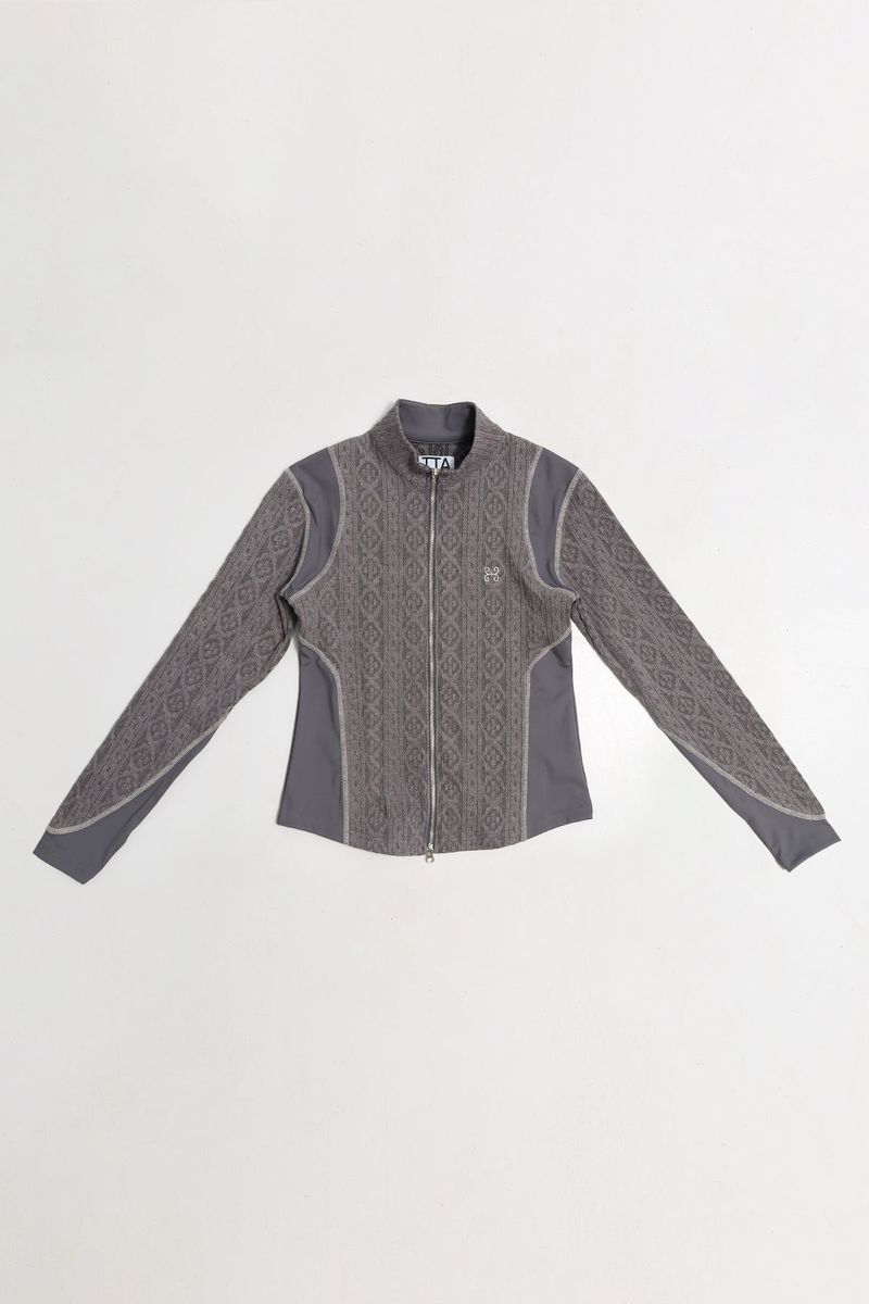 AIR CABLE KNIT HALF 2WAY ZIP UP JACKET-VOLUME GREY
