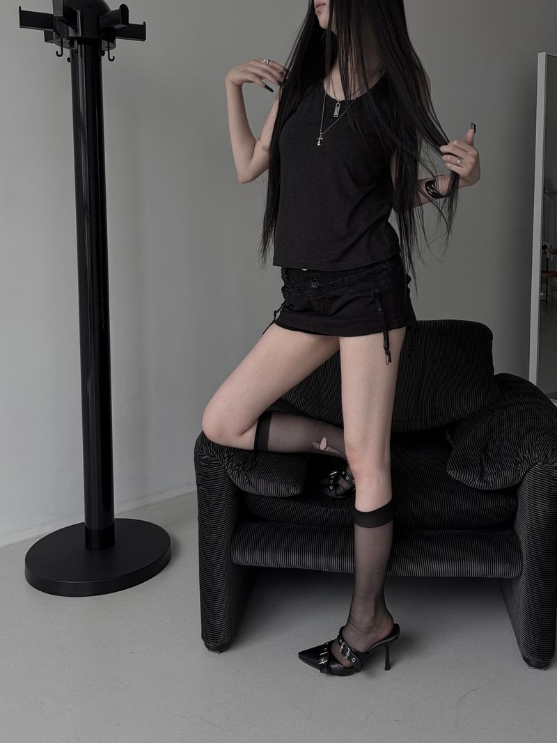 black studded skirt pants