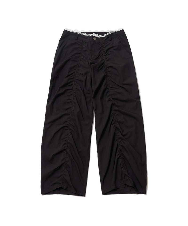 LACE LAYERED WIDE PANTS - BLACK
