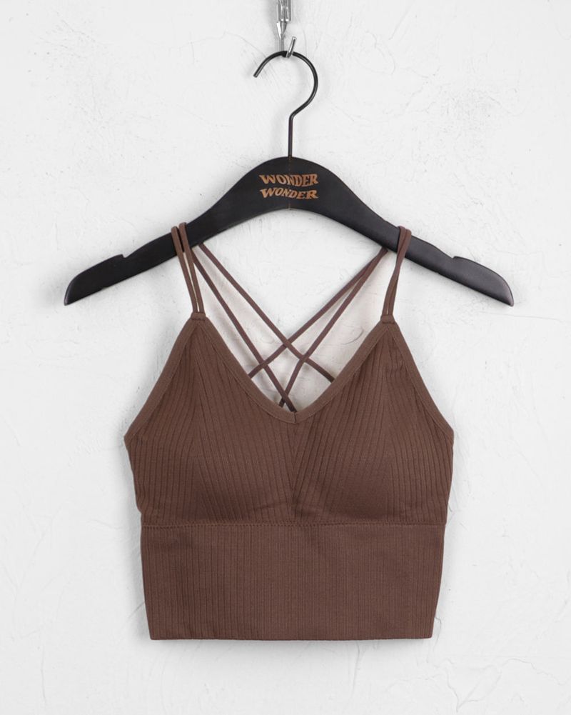 [Cap built-in] Hiret two-line back strap point ribbed string tank top sleeveless