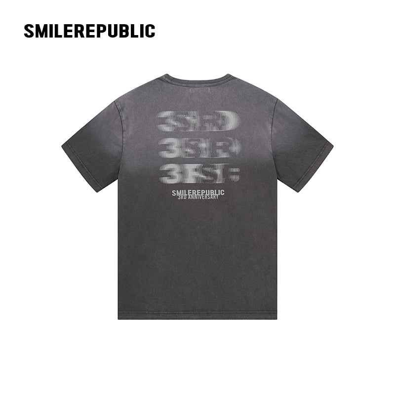コットングラデーションレターバックグラフィックTシャツ ウォッシュドカジュアルストリートトップ
