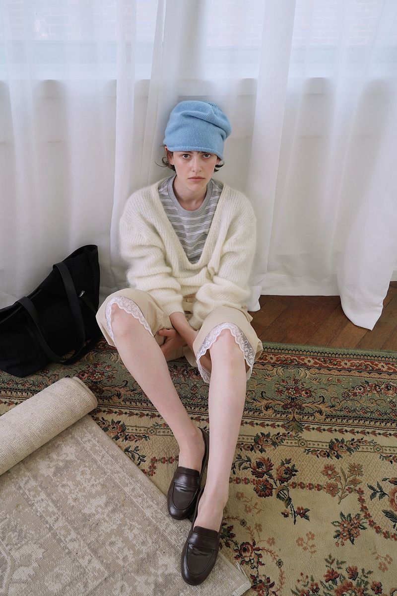 Soft shirring beanie_skyblue