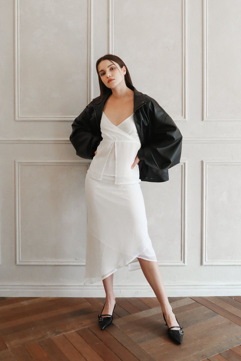 Lisha wrap long skirt (white)