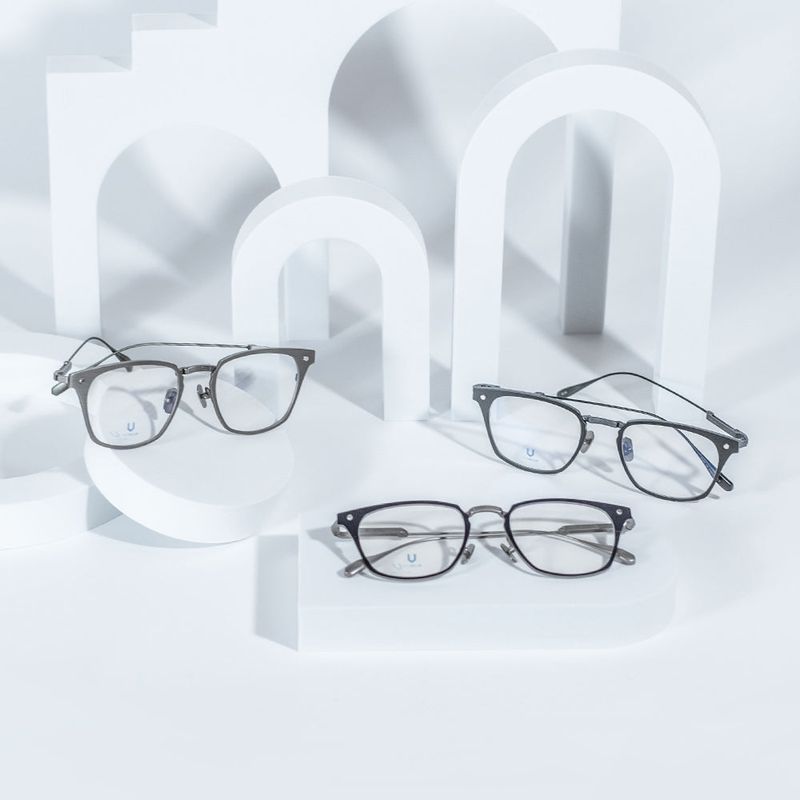 Knouun Square titanium glasses CODE. 104. A Black N Gray