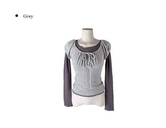 [Fake Layered] Hein Puff Ribbon Short Sleeve Layered T-Shirt Set