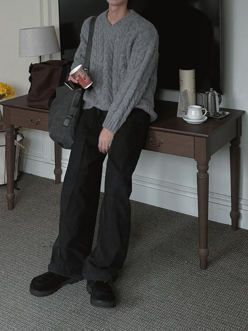 ASCLO Wool Craft Twist V Neck Knit (3color)
