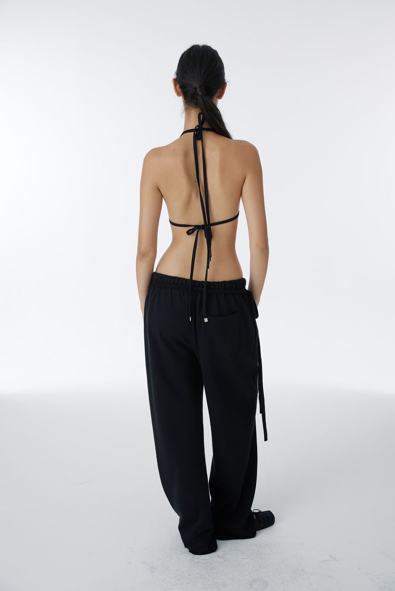 SHIRRING TIE SWEAT PANTS (BLACK)