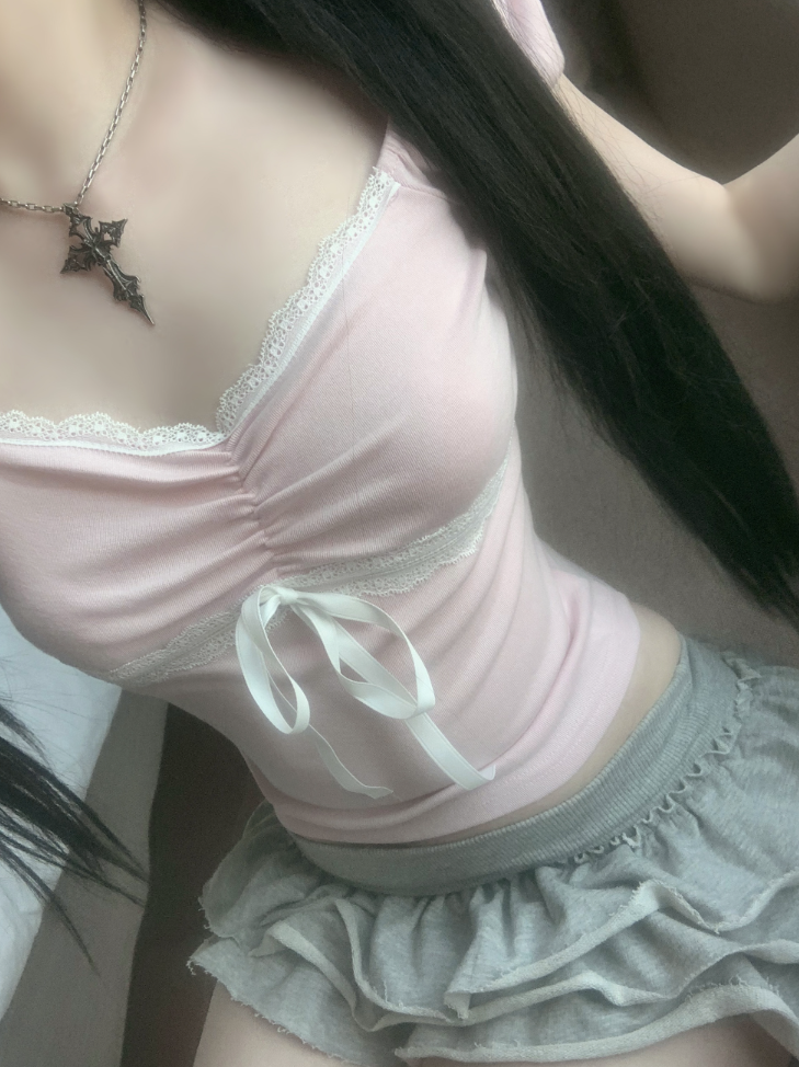 Hacken Ribbon Lace Top (light pink)