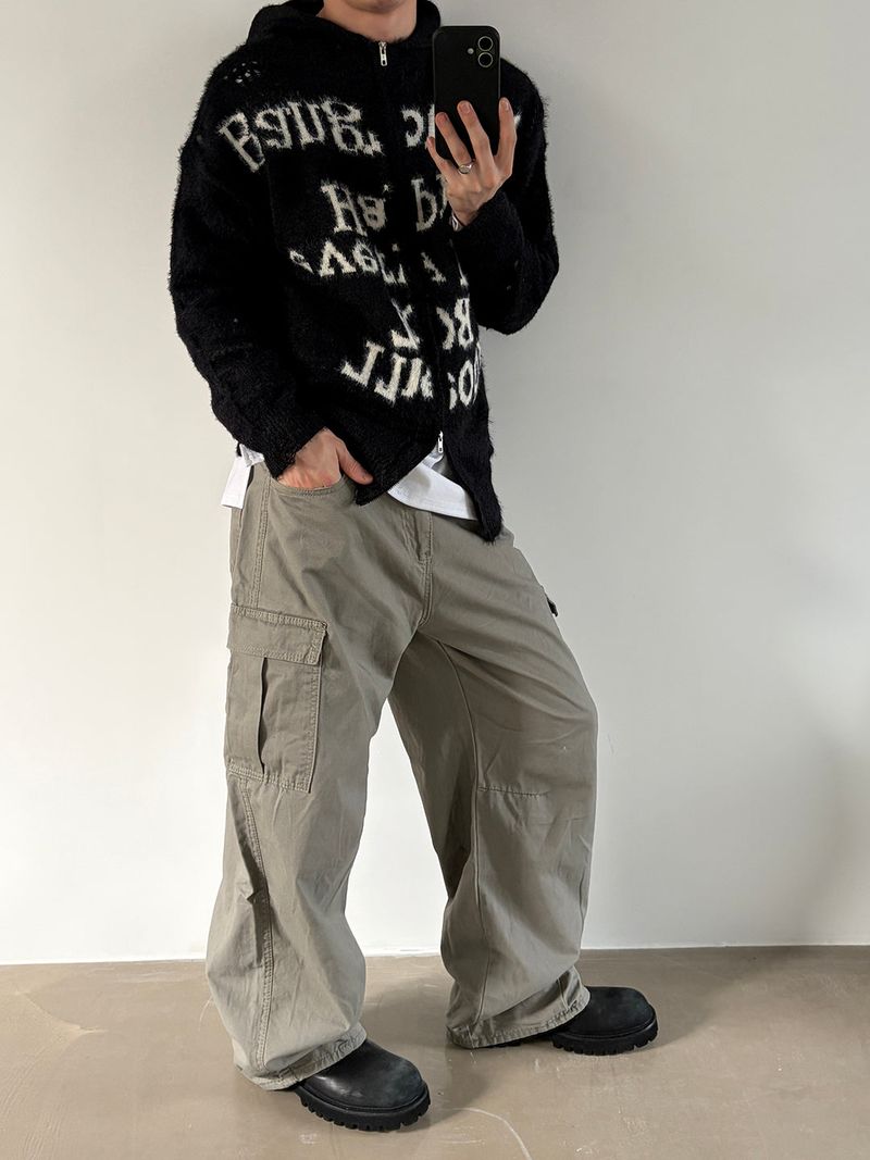 Grayish wide cargo pants