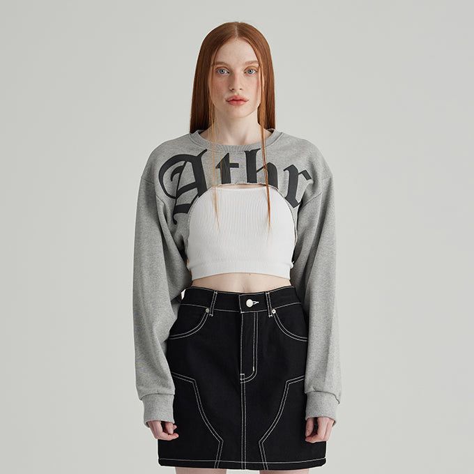 ANDTHEOTHER(アンドジアザー)の「MELANGE GRAY ATHR MAXI CROP SWEATSHIRT(Tops)」