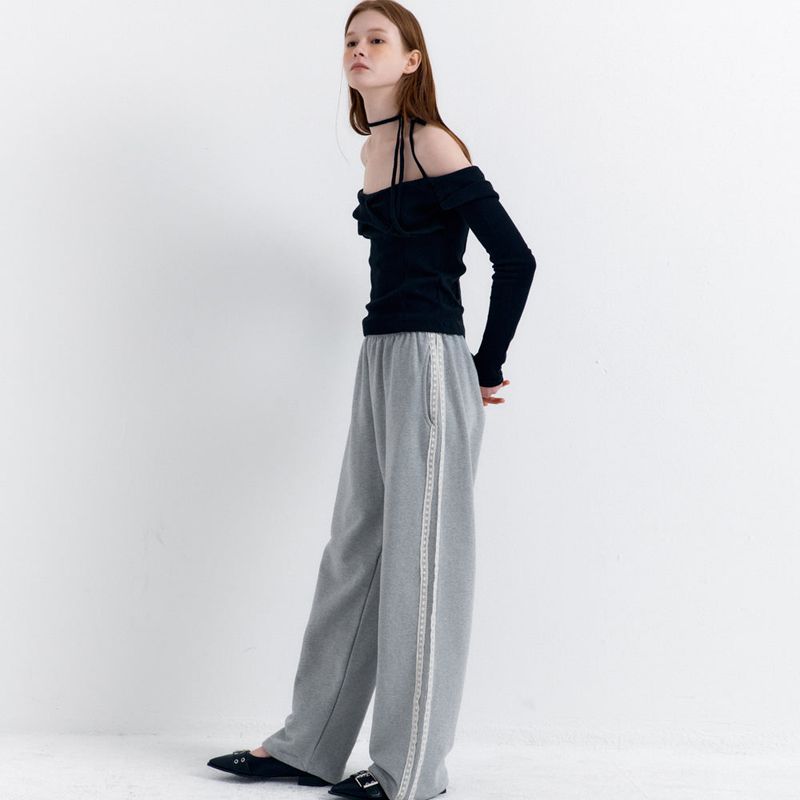 Lace Lining Track Pants_Melange Gray