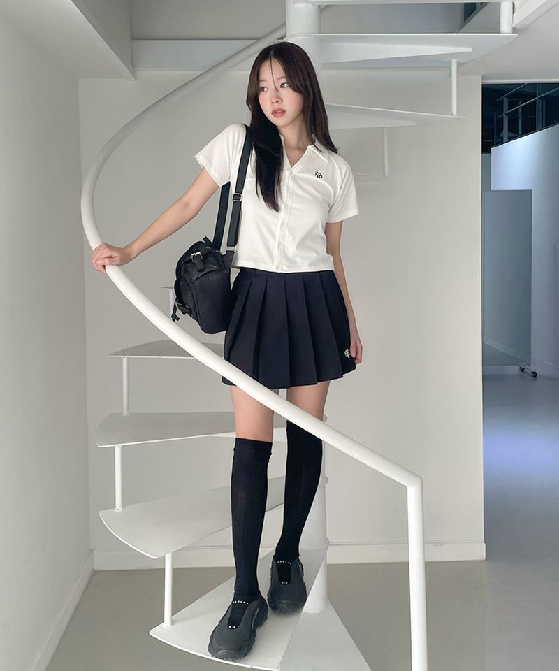 OPEN COLLAR LOGO HALF CARDIGAN [4color]