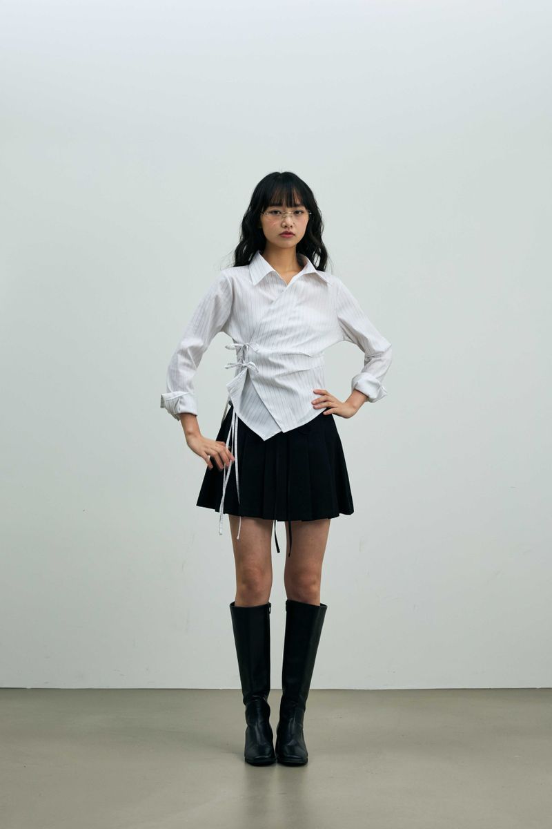 EVE STRIPE WRAP SHIRT / WHITE
