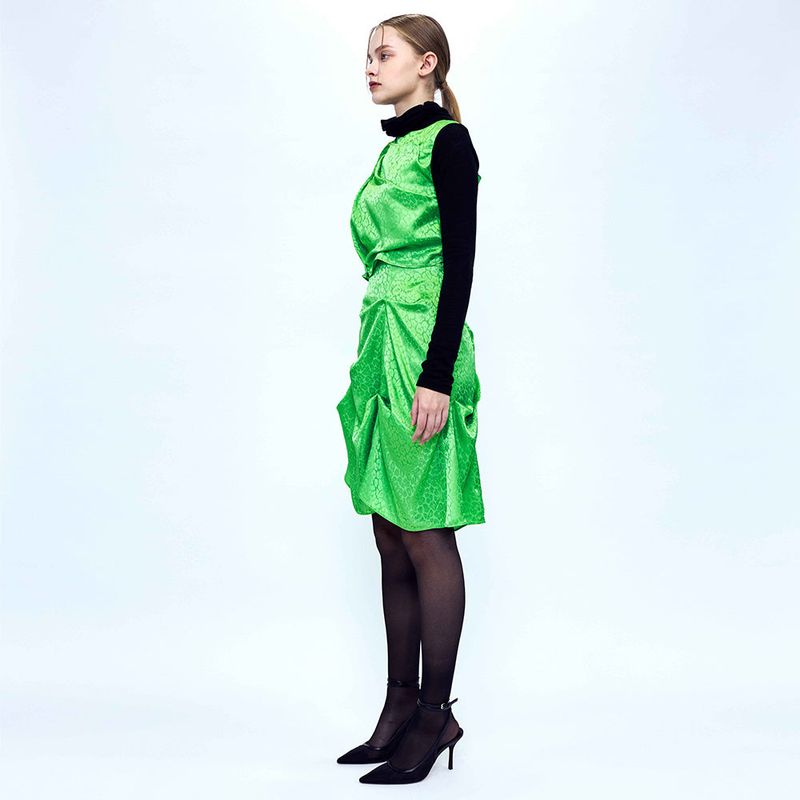 DOZI - Satin Leopard Dress _ Lime