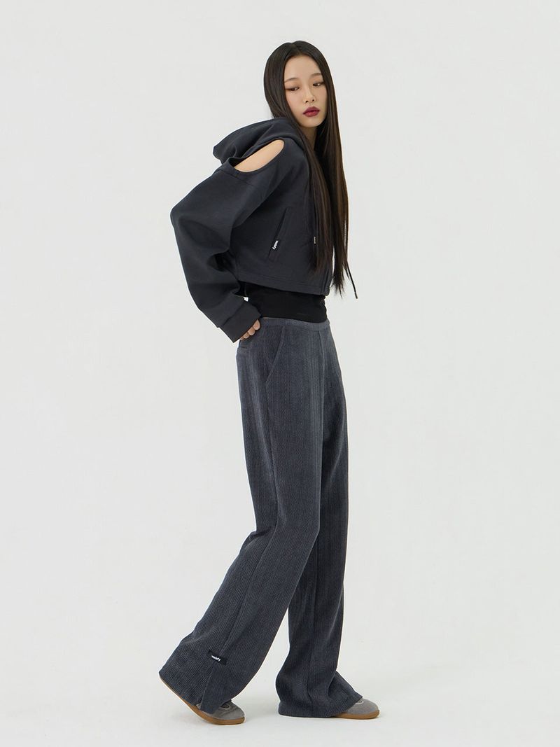 Knit cut detail bootcut Pants, Charcoal