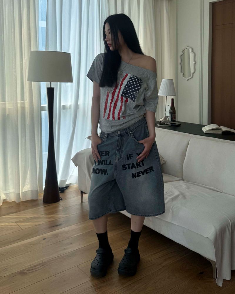 [Unisex] バミューダデニムパンツ