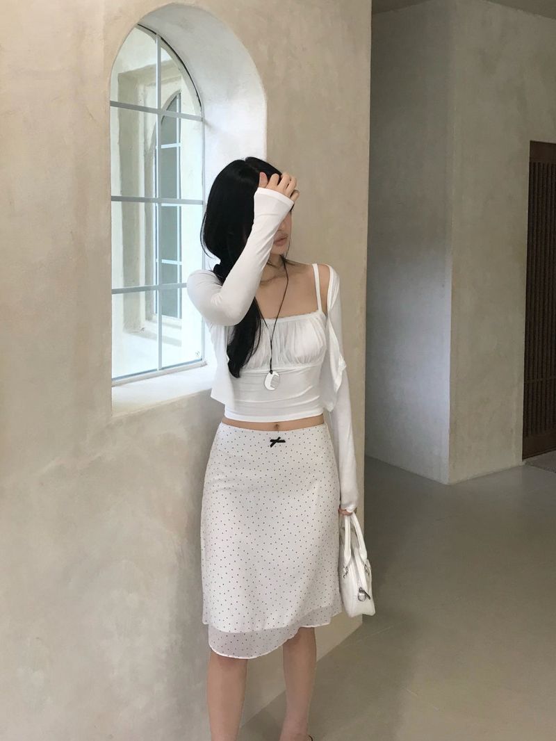 White Pure Dot Midi Skirt