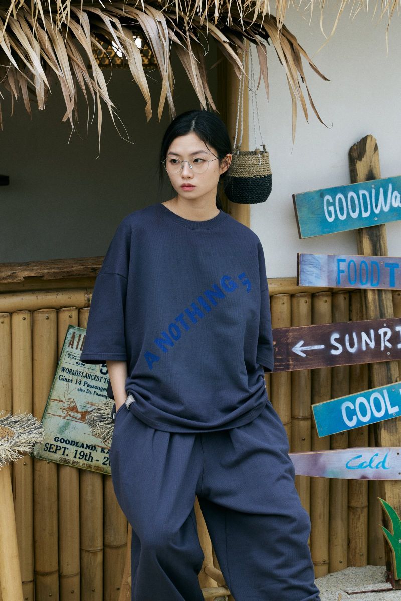 DIAGONAL PIN-KNIT 1/2 BOX TEE (Charcoal)