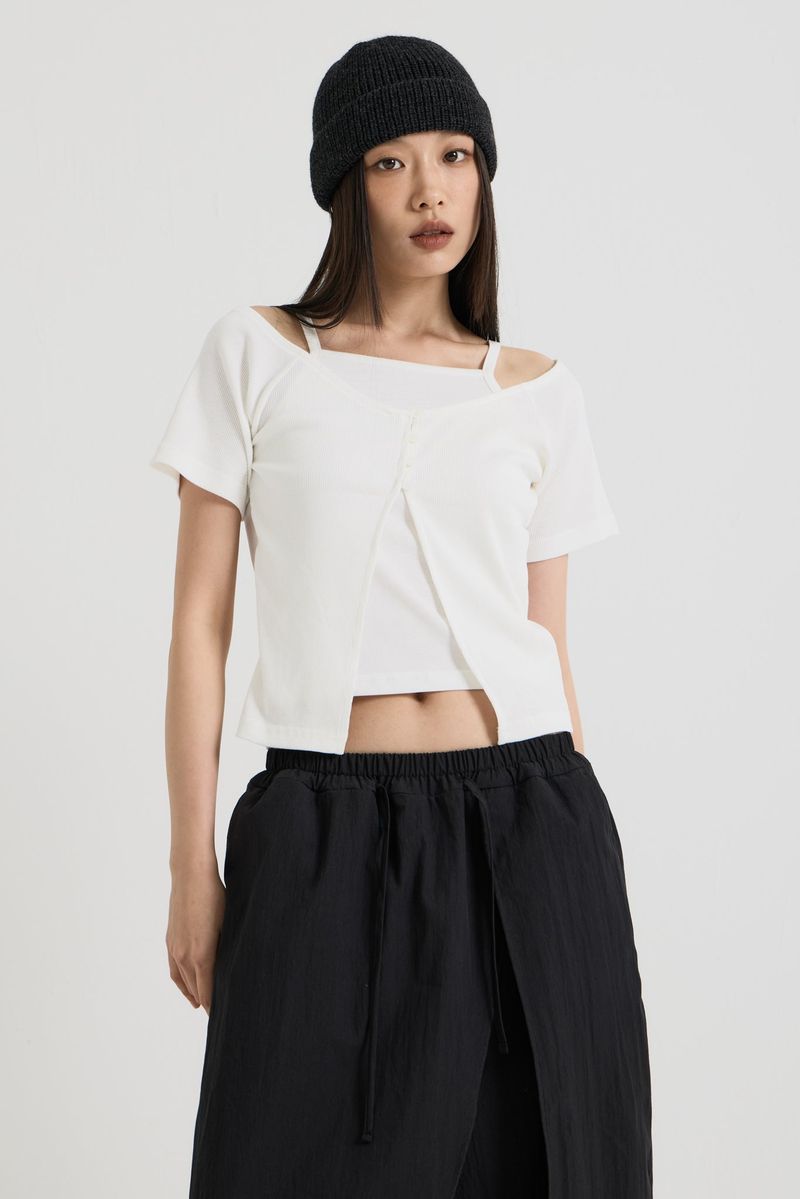 Sleeveless layered top, White