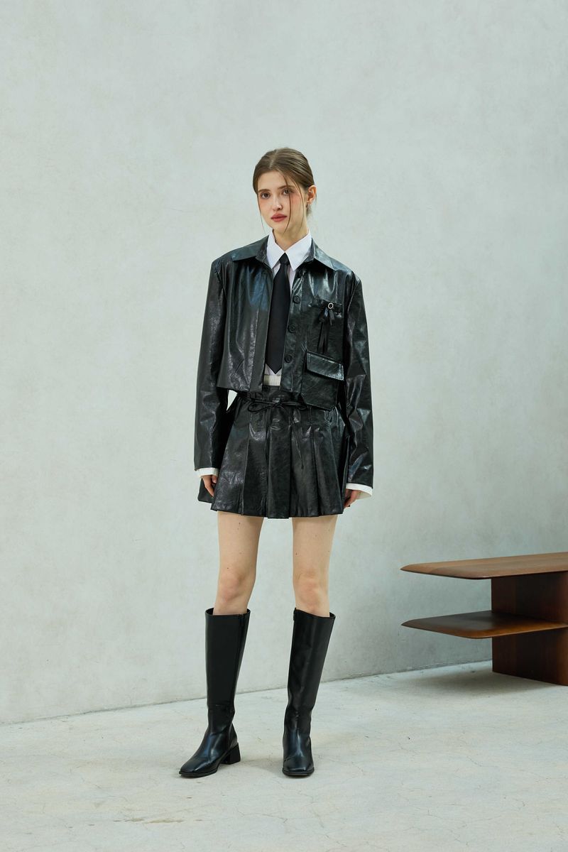 MOLLY LEATHER CROP JACKET / BLACK