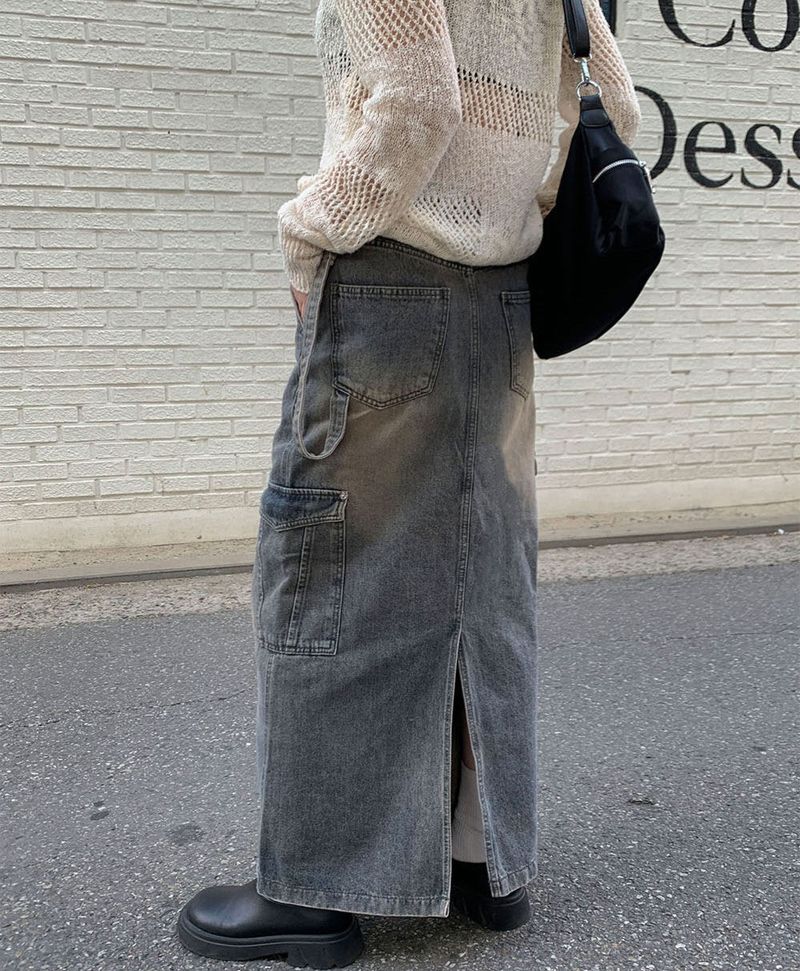 Work cargo denim skirt