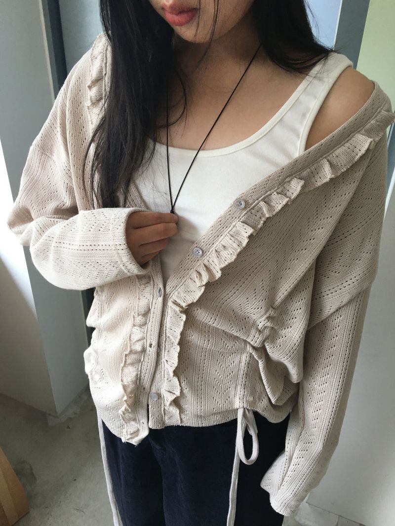 Punch Shirring Ruffle Cardigan (3color)