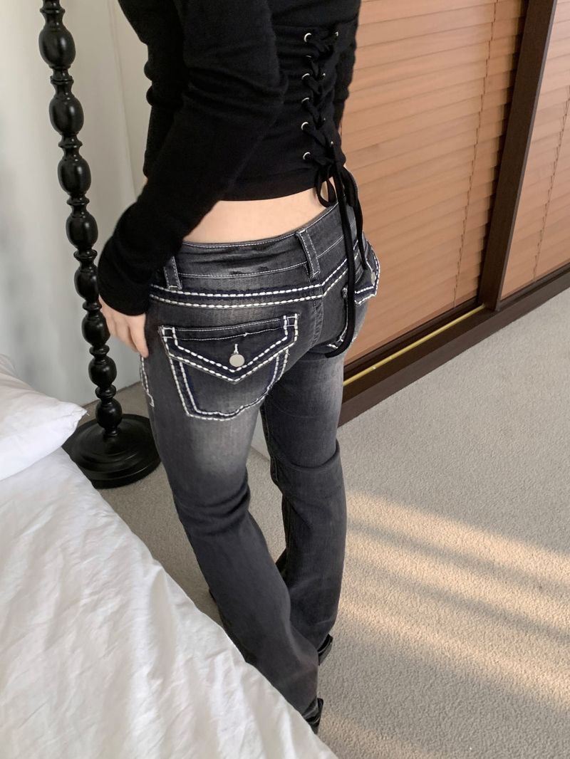 Back Pocket Contrast Stitch Gradient Low-Rise Bootcut Pants