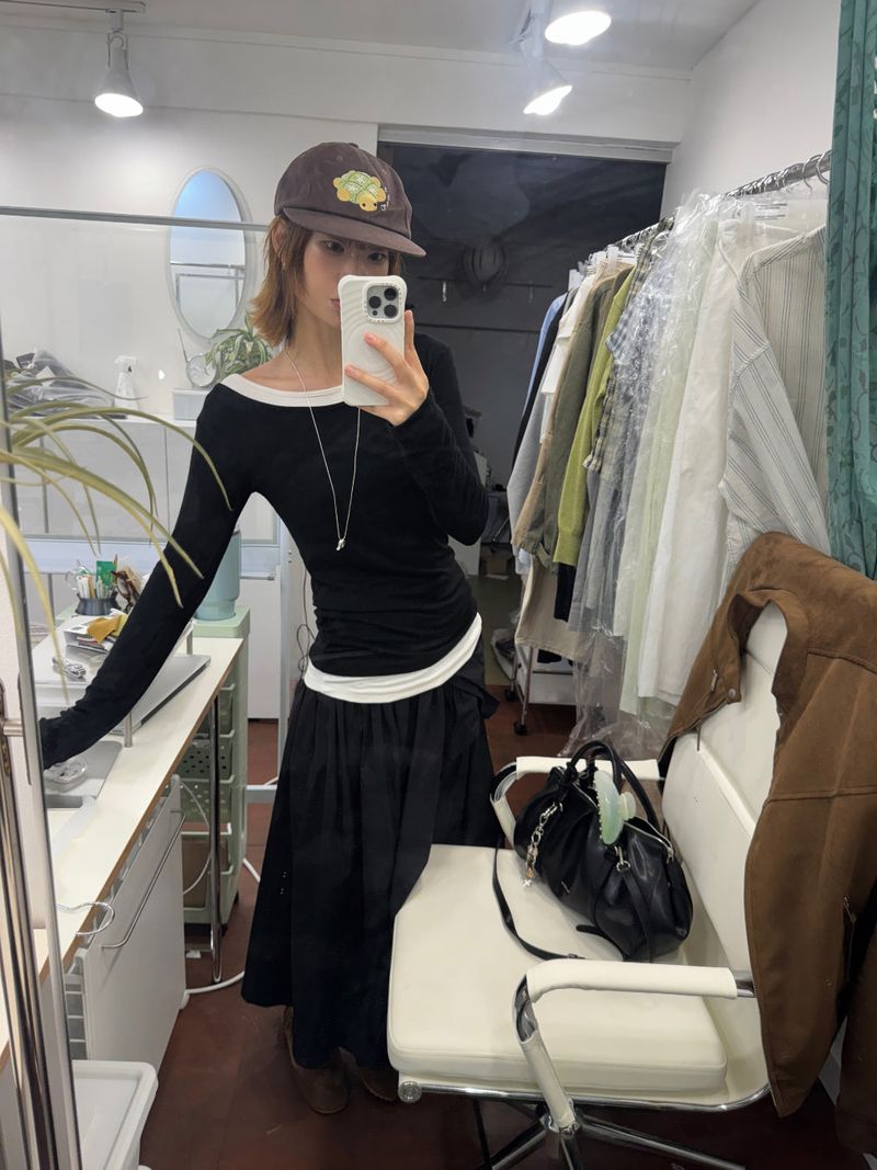 [prts made] ソフトタッチボートネックロングスリーブTシャツ (cream ivory, black 2colors)