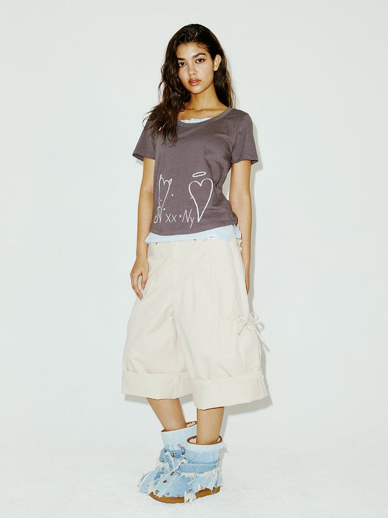 ZIPPER HEART TEE CHARCOAL