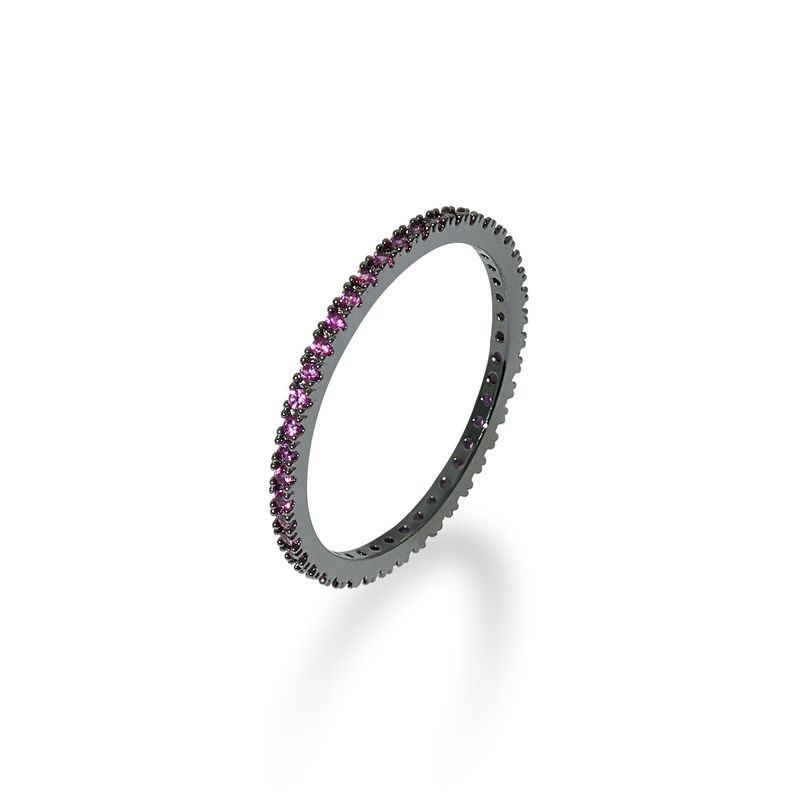 [S925] 1MM Ruby Tennis Rilng (black silver)