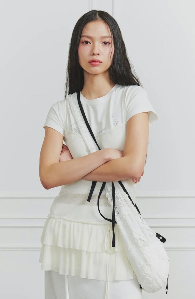 DEW LACE RIBBON BAG white