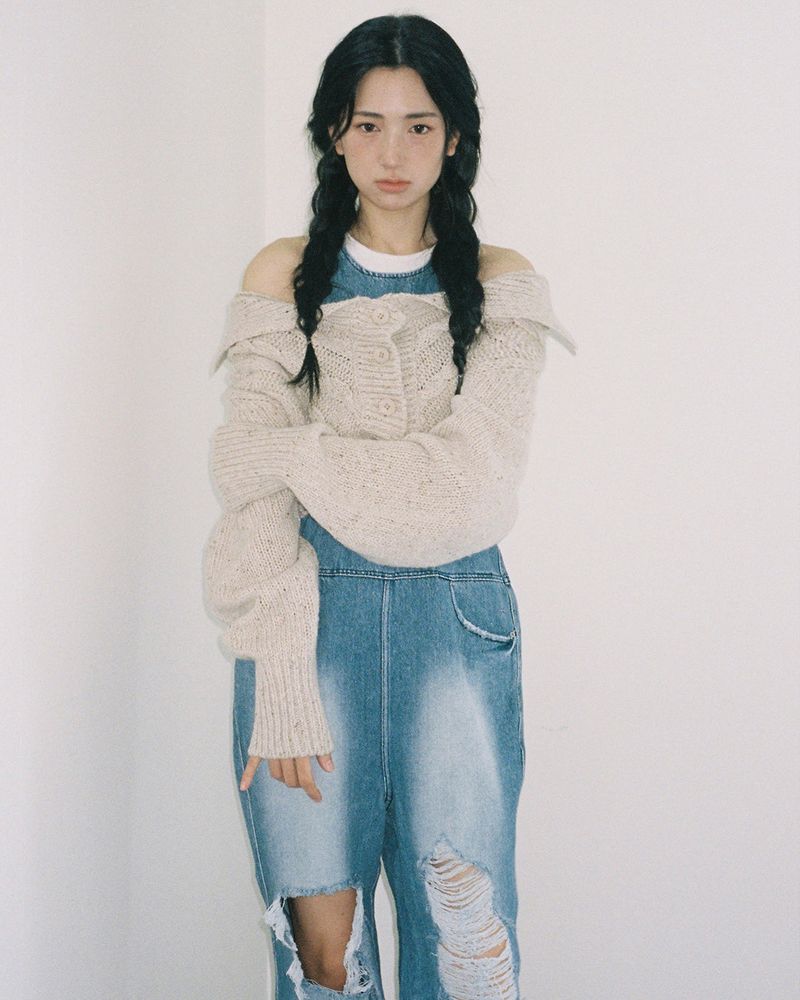 MUFFLER & TWO WAY CARDIGAN - OATMEAL