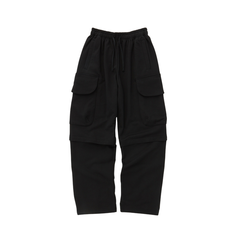 Back point shirring cargo sweat pants (Black)