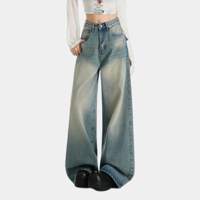 La mode MAQI（ラ モード マキ）の「ビンテージウォッシュドハイウエストワイドデニム（パンツ）」