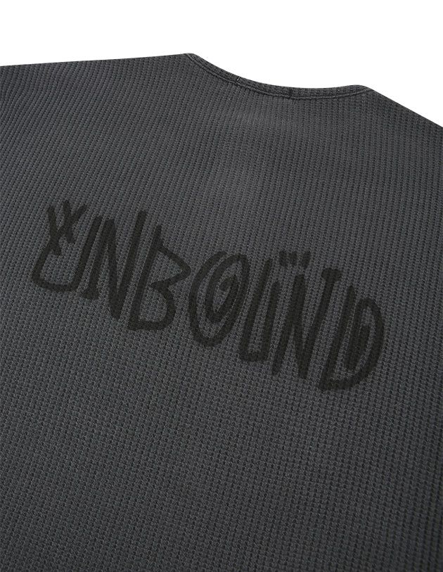Damaged waffle button long sleeve t-shirts charcoal