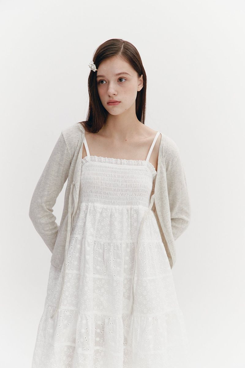 Ribbon Punching Cardigan Oatmeal