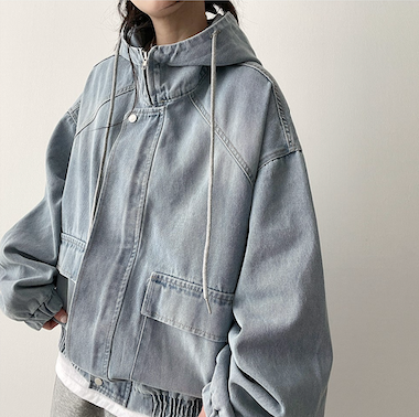 Delt Boxy Fit Two-Way Denim Hooded Jumper