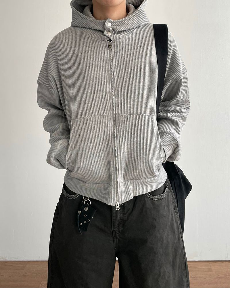 Compack Waffle High Neck Hood Zip-up