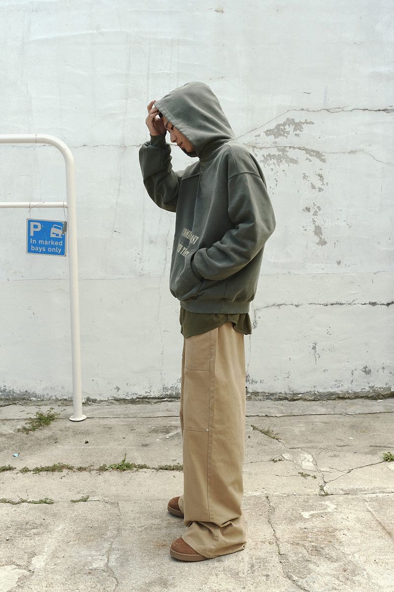 PIGMENT HENLEY NECK BUTTON HOODIE