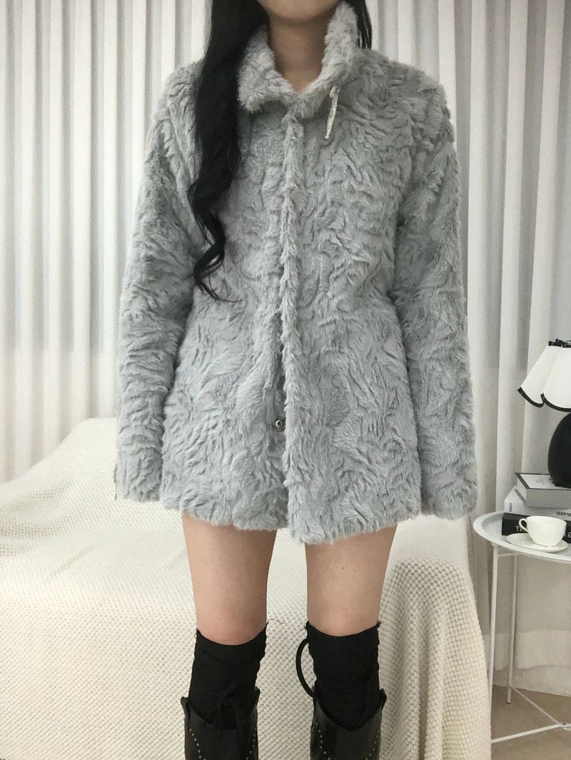 Vintage Creamy Ribbon Fur Jacket