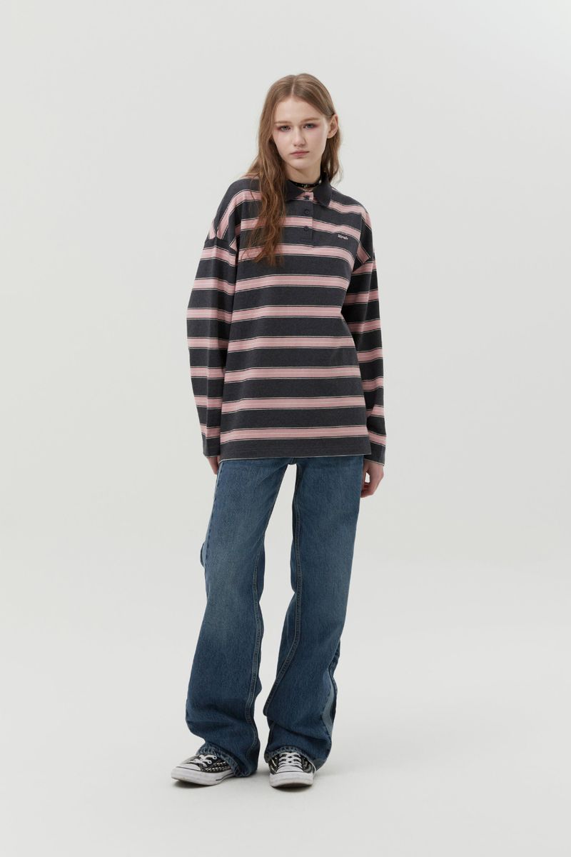 STRIPE RUGBY T-SHIRT [GRAY]