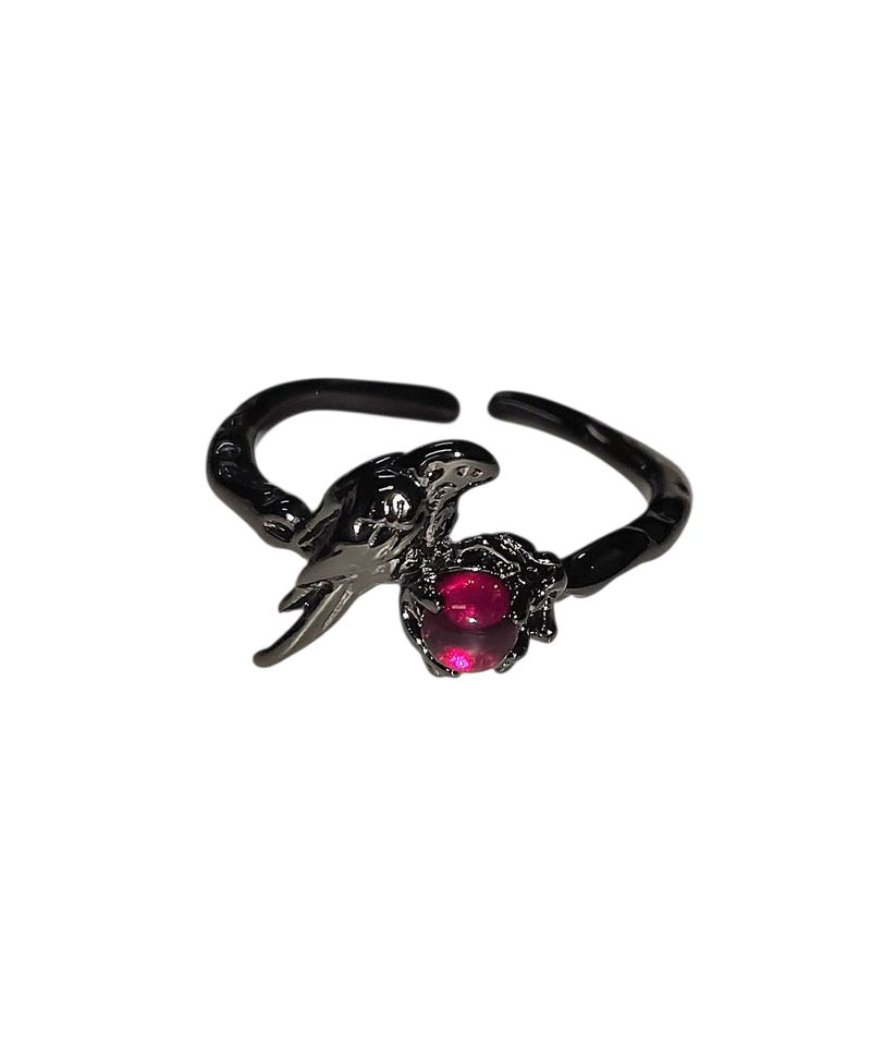 Raven Red Black Gothic Vintage Ring