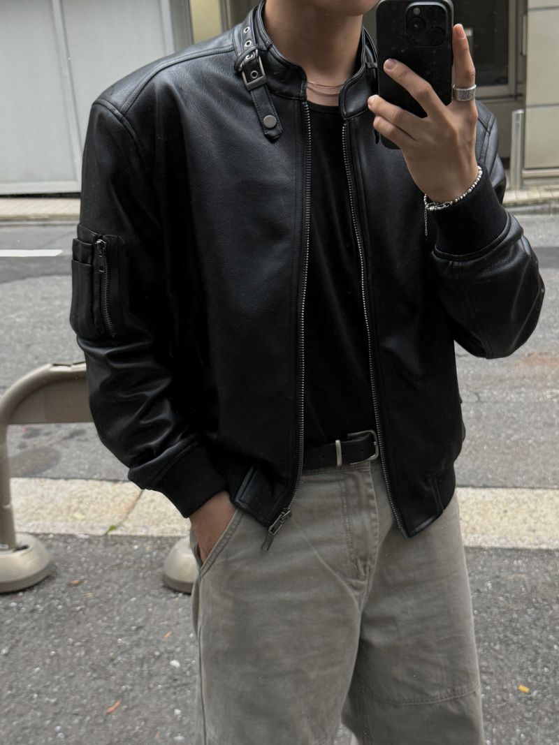 Belt leather ma-1 jacket
